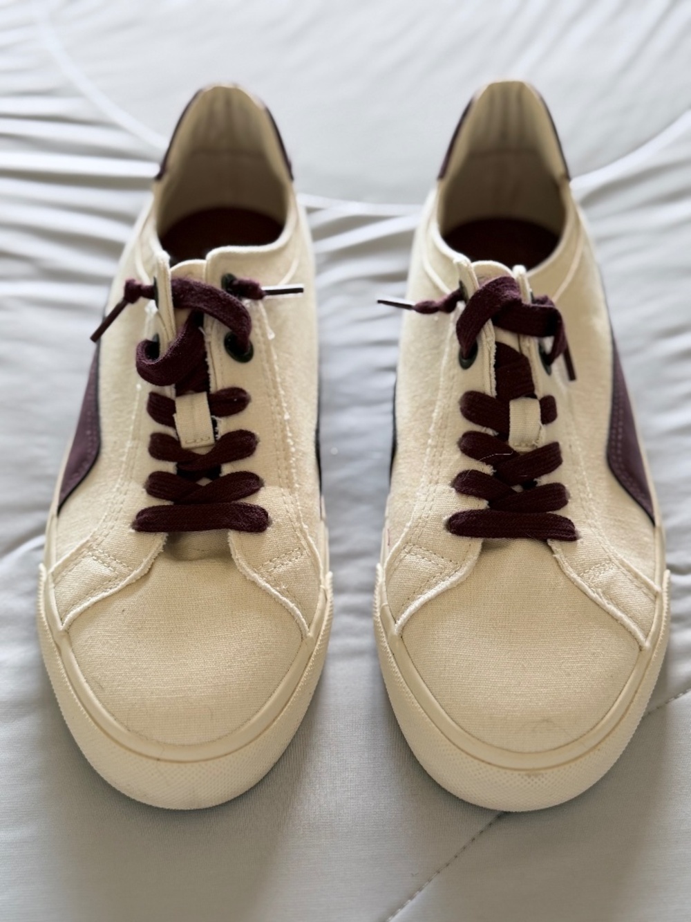 Cream and burgundy Blowfish tennis shoes size 10